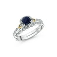 thumbnail image 1 of Gem Stone King 925 Sterling Silver and 10K Yellow Gold Blue Sapphire and White Lab Grown Diamond Bridal Ring Set for Women (0.83 Cttw, 5MM Cushion Cut, Available in Size 5,6,7,8,9), 1 of 6