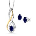 thumbnail image 1 of Gem Stone King 925 Sterling Silver and 10K Yellow Gold Blue Sapphire and White Lab Grown Diamond Pendant and Earrings Jewelry Set for Women (1.73 Cttw, Gemstone Birthstone, with 18 inch Silver Chain), 1 of 3