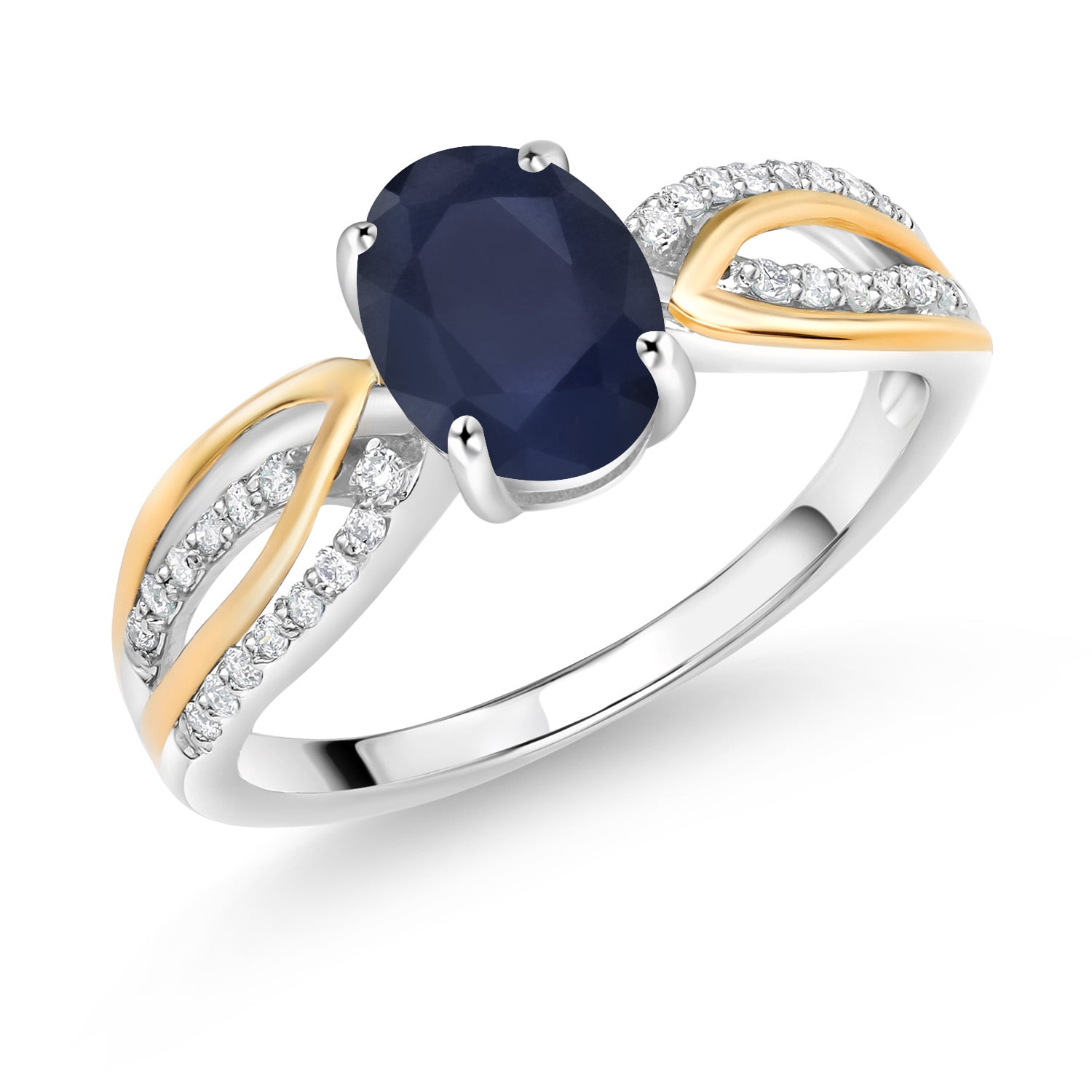 Gem Stone King 4.50 Ct Simulated Sapphire Sterling Silver Ring – Blue & White Created Stones