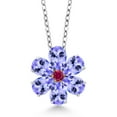 thumbnail image 1 of Gem Stone King 925 Sterling Silver and 10K Yellow Gold Blue Tanzanite and Red Created Ruby Pear Shape Flower Pendant Necklace for Women (2.73 Cttw, Gemstone Birthstone, with 18 inch Chain), 1 of 4