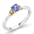 thumbnail image 1 of Gem Stone King 925 Sterling Silver and 10K Yellow Gold Blue Tanzanite Solitaire Engagement Ring for Women (0.46 Cttw, Round 5MM, Gemstone December Birthstone, Size 7), 1 of 4