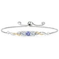 thumbnail image 1 of Gem Stone King 925 Sterling Silver and 10K Yellow Gold Blue Tanzanite Tennis Bracelet for Women (1.48 Cttw, Gemstone December Birthstone, Fully Adjustable up to 9 inch), 1 of 4