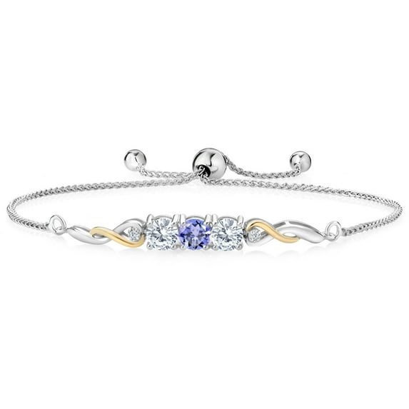 Gem Stone King 925 Sterling Silver and 10K Yellow Gold Blue Tanzanite Tennis Bracelet for Women (1.48 Cttw, Gemstone December Birthstone, Fully Adjustable up to 9 inch)