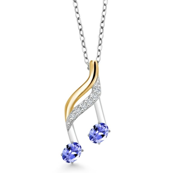 Gem Stone King 925 Sterling Silver and 10K Yellow Gold Blue Tanzanite and White Lab Grown Diamond 16th Sixteenth Music Note Symbol Pendant Necklace By Keren Hanan (0.41 Cttw, with with 18 inch Chain)