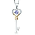 thumbnail image 1 of 925 Sterling Silver and 10K Yellow Gold Blue Tanzanite and White Lab Grown Diamond Heart and Key Pendant Necklace for Women (0.32 Cttw, Gemstone December Birthstone, with 18 inch Chain), 1 of 6