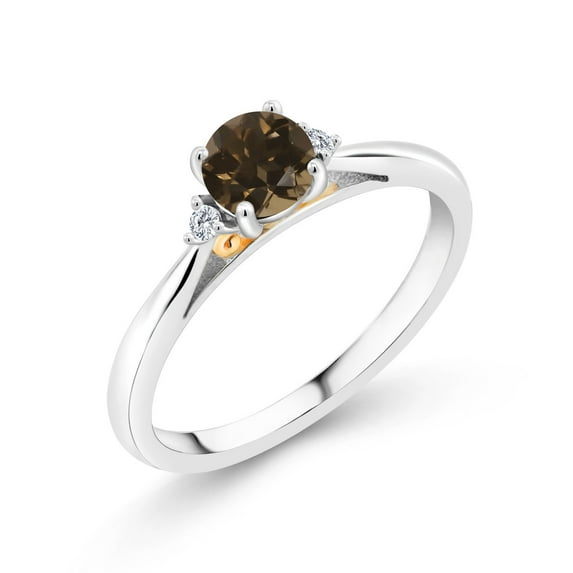 Gem Stone King 925 Sterling Silver and 10K Yellow Gold Brown Smoky Quartz and White Lab Grown Diamond Engagement Ring for Women (0.54 Cttw, Gemstone, Size 9)
