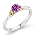 thumbnail image 1 of Gem Stone King 925 Sterling Silver and 10K Yellow Gold Fancy Purple Zirconia Solitaire Engagement Ring for Women (0.46 Cttw, Round 5MM, Gemstone Birthstone, Size 6), 1 of 4