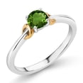 thumbnail image 1 of Gem Stone King 925 Sterling Silver and 10K Yellow Gold Green Chrome Diopside Solitaire Engagement Ring for Women (0.50 Cttw, Round 5MM, Gemstone Birthstone, Size 9), 1 of 4