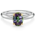 thumbnail image 1 of Gem Stone King 925 Sterling Silver and 10K Yellow Gold Green Mystic Topaz Solitaire Engagement Ring for Women (1.58 Cttw, Oval 8X6MM, Gemstone Birthstone, Available in Size 5, 6, 7, 8, 9), 1 of 4