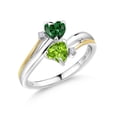 thumbnail image 1 of Gem Stone King 925 Sterling Silver and 10K Yellow Gold Green Nano Emerald Green Peridot and Lab Grown Diamond 2 Heart Ring for Women 1.02 Cttw, Gemstone Birthstone (Size 8), 1 of 5