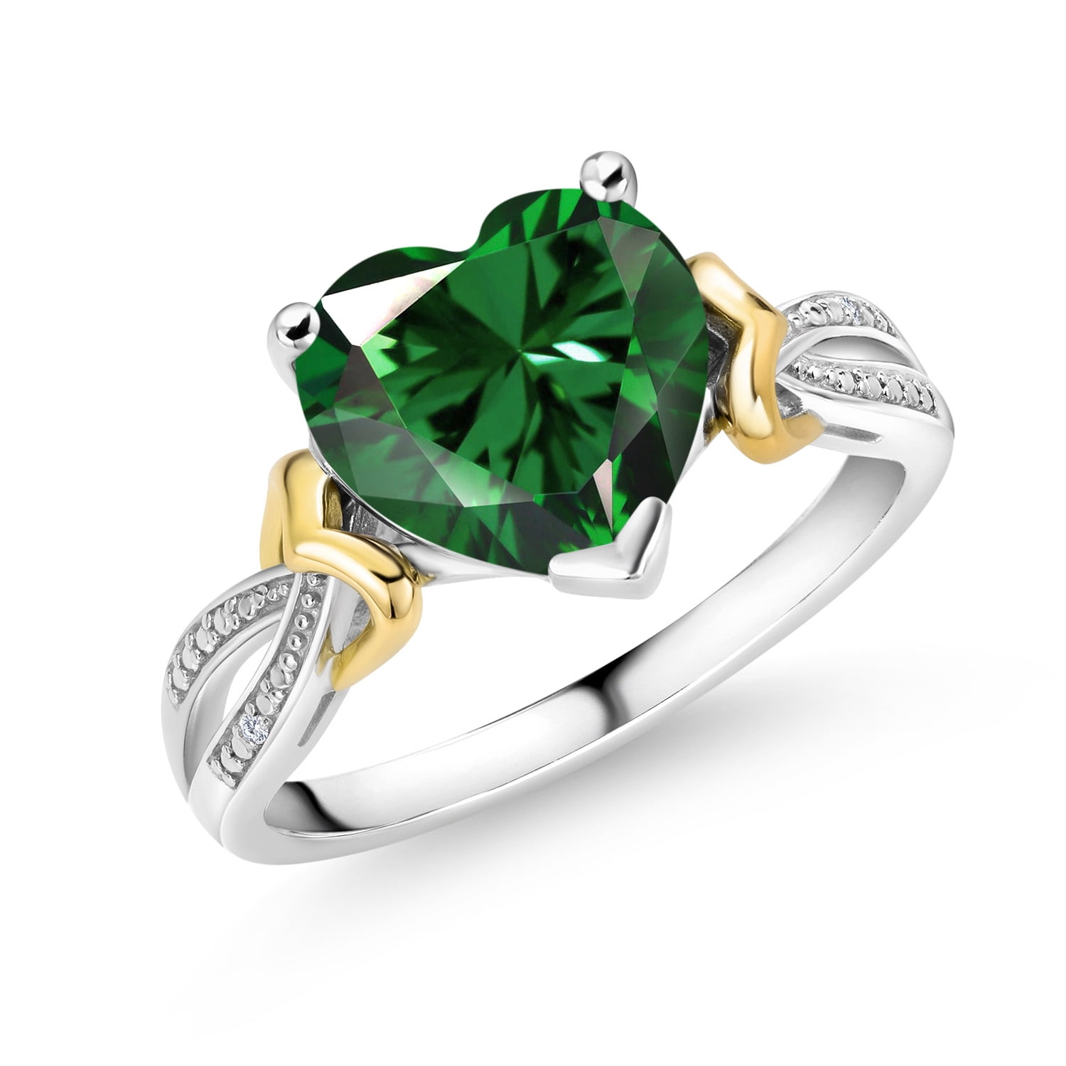 Gem Stone King 925 Sterling Silver and 10K Yellow Gold Green Nano ...