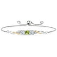 thumbnail image 1 of Gem Stone King 925 Sterling Silver and 10K Yellow Gold Green Peridot Tennis Bracelet for Women (1.57 Cttw, Gemstone August Birthstone, Fully Adjustable up to 9 inch), 1 of 4