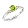thumbnail image 1 of Gem Stone King 925 Sterling Silver and 10K Yellow Gold Green Peridot and White Lab Grown Diamond 3 Stone Engagement Ring for Women (0.58 Cttw, Round Gemstone August Birthstone, Size 9), 1 of 4