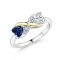 thumbnail image 1 of Gem Stone King 925 Sterling Silver and 10K Yellow Gold Heart Shape Blue Created Sapphire and Moissanite Ring for Women (1.04 Cttw, Available in Size 5, 6, 7, 8, 9), 1 of 5