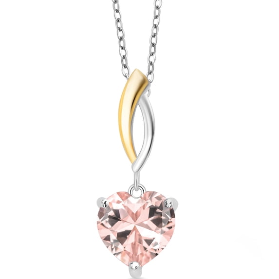 Gem Stone King 925 Sterling Silver and 10K Yellow Gold Heart Shape Peach Nano Morganite Pendant Necklace for Women By Keren Hanan (3.00 Cttw, Heart Shape 10MM, with 18 inch Chain)