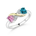 thumbnail image 1 of Gem Stone King 925 Sterling Silver and 10K Yellow Gold Heart Shape Pink Moissanite and Topaz London Blue Women Ring (1.09 Cttw, Available in Size 5, 6, 7, 8, 9), 1 of 5