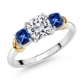 thumbnail image 1 of Gem Stone King 925 Sterling Silver and 10K Yellow Gold IGI Certified Lab Grown Diamond and Created SapphireRing for Women | 1.68 Cttw | Center 1 Ct Diamond | D-E Color | VS1-VS2 Clarity, 1 of 5