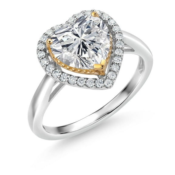 Gem Stone King 925 Sterling Silver and 10K Yellow Gold IGI Certified Lab Grown Diamond Heart Engagement Ring for Women | 2.28 Cttw | Center Heart Shape Diamond 2 Ct | E-F Color | VS1-VS2 (Size 9)