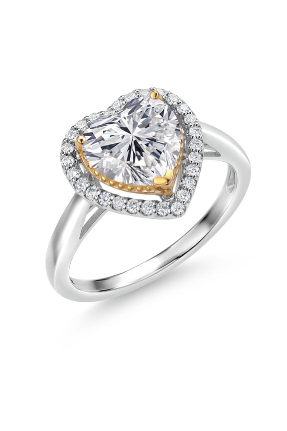 925 Sterling Silver and 10K Yellow Gold IGI Certified Lab Grown Diamond Heart Engagement Ring for Women | 2.28 Cttw | Center Heart Shape Diamond 2 Ct | E-F Color | VS1-VS2 (Size 9)