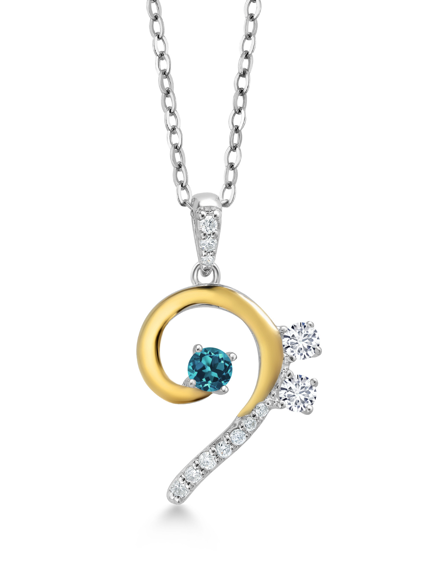 Gem Stone King 925 Sterling Silver and 10K Yellow Gold London Blue ...