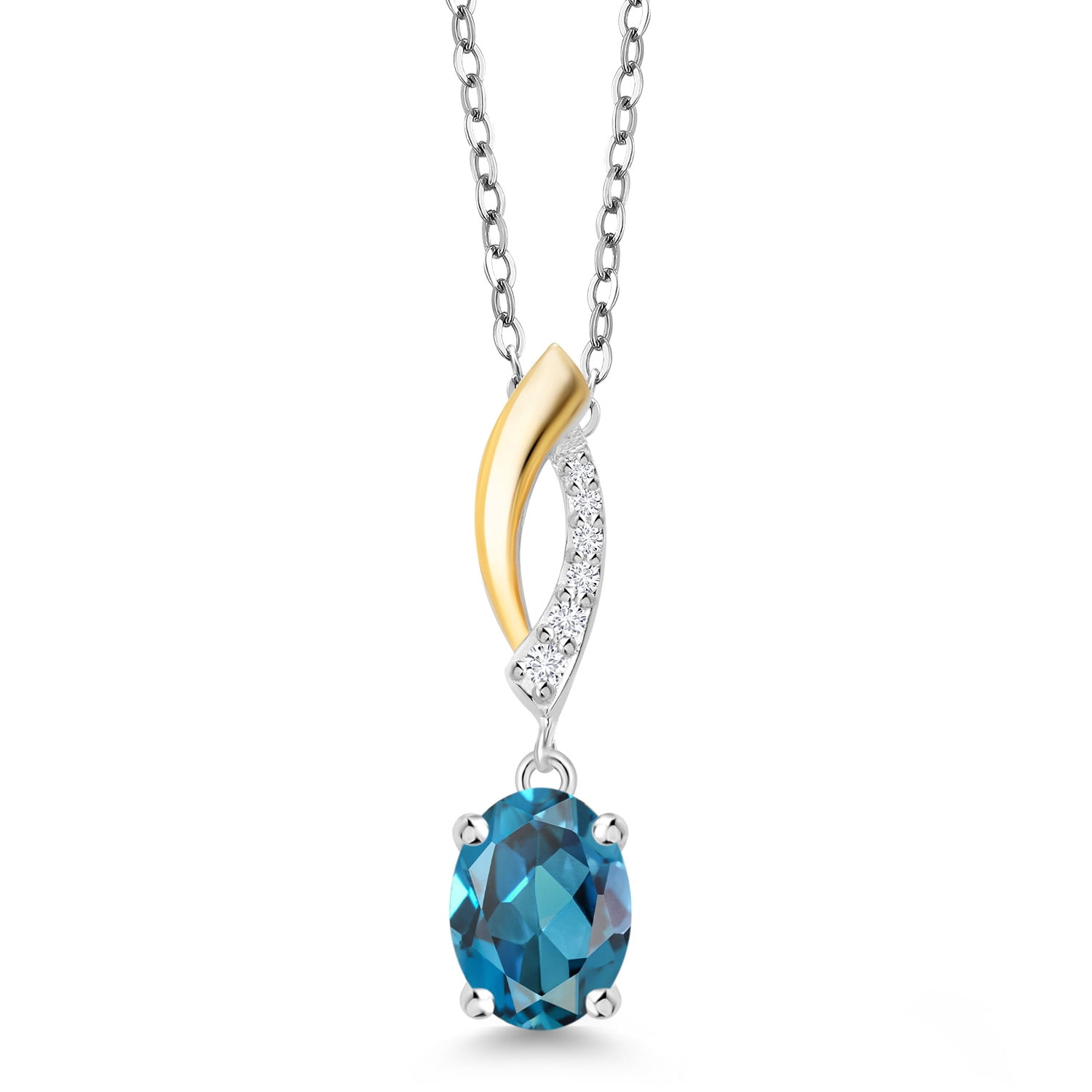 Gem Stone King 925 Sterling Silver and 10K Yellow Gold London Blue ...
