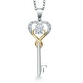 thumbnail image 1 of Gem Stone King 925 Sterling Silver and 10K Yellow Gold Moissanite and White Lab Grown Diamond Heart and Key Pendant Necklace for Women (0.25 Cttw, Gemstone Birthstone, with 18 inch Chain), 1 of 6