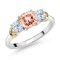 thumbnail image 1 of Gem Stone King 925 Sterling Silver and 10K Yellow Gold Morganite Peach Zirconia 3 Stone Engagement Ring for Women (2.23 Cttw, Cushion Cut 6MM and 4MM, Available in Size 5, 6, 7, 8, 9), 1 of 4
