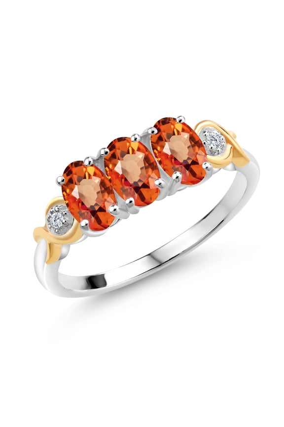 925 Sterling Silver and 10K Yellow Gold Oval Orange Sapphire and White G-H Lab Grown Diamond Women Ring (1.67 Cttw, Gemstone Birthstone, Available in Size 5, 6, 7, 8, 9)