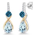 thumbnail image 1 of Gem Stone King 925 Sterling Silver and 10K Yellow Gold Pear Shape Sky Blue Aquamarine London Blue Topaz and White Lab Grown Diamond Dangle Earrings for Women (2.57 Cttw, Pear Shape 8X6MM), 1 of 4