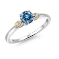 thumbnail image 1 of Gem Stone King 925 Sterling Silver and 10K Yellow Gold Persian Blue Moissanite and White Lab Grown Diamond 3 Stone Engagement Ring for Women (0.53 Cttw, Round Gemstone, Size 5), 1 of 4