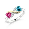 thumbnail image 1 of Gem Stone King 925 Sterling Silver and 10K Yellow Gold Pink Created Sapphire London Blue Topaz and White Lab Grown Diamond Women Ring (1.19 Cttw, Available in Size 5, 6, 7, 8, 9), 1 of 6