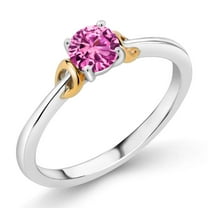 Gem Stone King 925 Sterling Silver and 10K Yellow Gold Pink Created Sapphire Solitaire Engagement Ring for Women (0.55 Cttw, Round 5MM, Gemstone September Birthstone, Size 7)