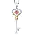 thumbnail image 1 of Gem Stone King 925 Sterling Silver and 10K Yellow Gold Pink and White Lab Grown Diamond Heart and Key Pendant Necklace for Women (0.27 Cttw, Gemstone April Birthstone, with 18 inch Chain), 1 of 6
