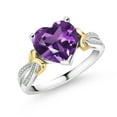 thumbnail image 1 of Gem Stone King 925 Sterling Silver and 10K Yellow Gold Purple Amethyst and Diamond Heart Shape Ring for Women (3.15 Cttw, Gemstone Birthstone, Available in Size 5, 6, 7, 8, 9), 1 of 6