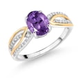 thumbnail image 1 of Gem Stone King 925 Sterling Silver and 10K Yellow Gold Purple Amethyst and White Lab Grown Diamond Engagement Ring for Women (1.29 Cttw, Gemstone Birthstone, Available in Size 5, 6, 7, 8, 9), 1 of 4