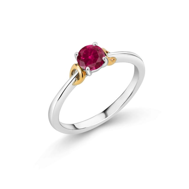 Gem Stone King 925 Sterling Silver and 10K Yellow Gold Red Created Ruby ...