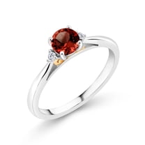 Gem Stone King 925 Sterling Silver and 10K Yellow Gold Red Garnet and White Lab Grown Diamond Engagement Ring for Women (1.04 Cttw, Gemstone January Birthstone, Size 6)