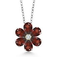 thumbnail image 1 of Gem Stone King 925 Sterling Silver and 10K Yellow Gold Red Garnet and White Lab Grown Diamond Pear Shape Flower Pendant Necklace for Women (3.01 Cttw, Gemstone Birthstone, with 18 inch Chain), 1 of 5