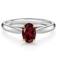 thumbnail image 1 of Gem Stone King 925 Sterling Silver and 10K Yellow Gold Red Rhodolite Garnet Solitaire Engagement Ring for Women (0.90 Cttw, Oval 7X5MM, Gemstone January Birthstone, Available in Size 5, 6, 7, 8, 9), 1 of 4