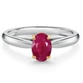 thumbnail image 1 of Gem Stone King 925 Sterling Silver and 10K Yellow Gold Red Ruby Solitaire Engagement Ring for Women (1.00 Cttw, Oval 7X5MM, Gemstone July Birthstone, Available in Size 5, 6, 7, 8, 9), 1 of 4