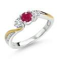 thumbnail image 1 of Gem Stone King 925 Sterling Silver and 10K Yellow Gold Red Ruby and White Lab Grown Diamond 3 Stone Engagement Ring for Women (0.58 Cttw, Gemstone July Birthstone, Size 9), 1 of 3