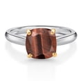 thumbnail image 1 of Gem Stone King 925 Sterling Silver and 10K Yellow Gold Red Tiger Eye Solitaire Engagement Ring for Women (2.00 Cttw, Cushion 8MM, Gemstone Birthstone, Size 5), 1 of 4