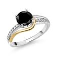 thumbnail image 1 of Gem Stone King 925 Sterling Silver and 10K Yellow Gold Round Black Diamond and White Moissanite Engagement Ring for Women (1.91 Cttw, Round 7MM, Size 7), 1 of 3
