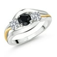 thumbnail image 1 of Gem Stone King 925 Sterling Silver and 10K Yellow Gold Round Black Sapphire and White Lab Grown Diamond 3 Stone Ring for Women (1.23 Cttw, Available in Size 5, 6, 7, 8, 9), 1 of 3