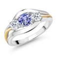 thumbnail image 1 of Gem Stone King 925 Sterling Silver and 10K Yellow Gold Round Blue Tanzanite and White Topaz 3 Stone Ring for Women (1.12 Cttw, Round 5MM and 4MM, Size 6), 1 of 3