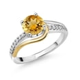 thumbnail image 1 of Gem Stone King 925 Sterling Silver and 10K Yellow Gold Round Citrine and White Moissanite Engagement Ring for Women (1.41 Cttw, Round 7MM, Size 6), 1 of 3