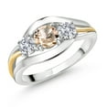 thumbnail image 1 of Gem Stone King 925 Sterling Silver and 10K Yellow Gold Round Peach Morganite and White Lab Grown Diamond 3 Stone Ring for Women (0.94 Cttw, Available in Size 5, 6, 7, 8, 9), 1 of 3