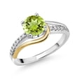 thumbnail image 1 of Gem Stone King 925 Sterling Silver and 10K Yellow Gold Round Peridot and White Moissanite Engagement Ring for Women (1.56 Cttw, Round 7MM, Size 9), 1 of 3