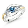thumbnail image 1 of Gem Stone King 925 Sterling Silver and 10K Yellow Gold Round Persian Blue Moissanite and White Lab Grown Diamond 3 Stone Ring for Women (1.04 Cttw, Available in Size 5, 6, 7, 8, 9), 1 of 3