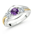 thumbnail image 1 of Gem Stone King 925 Sterling Silver and 10K Yellow Gold Round Purple Amethyst and White Moissanite 3 Stone Ring for Women (0.94 Cttw, Available in Size 5, 6, 7, 8, 9), 1 of 4